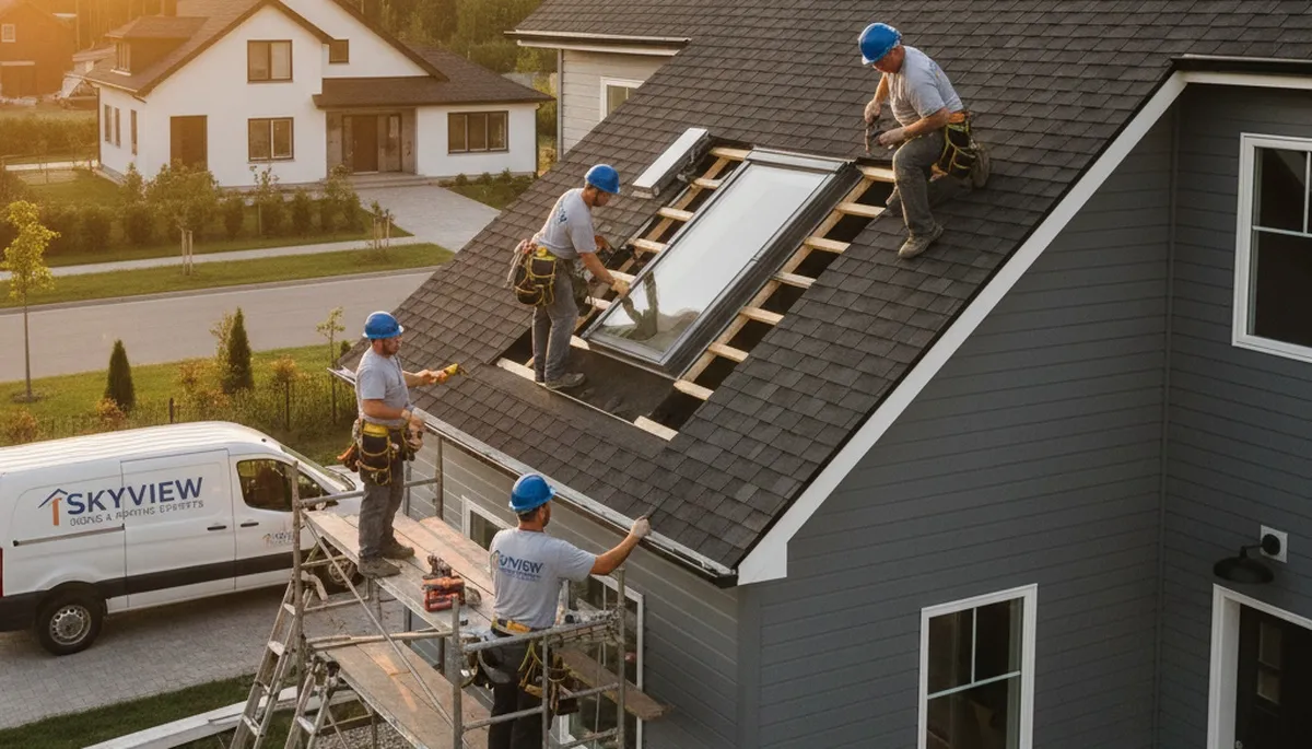 Skylight installation on Denver CO home with durable vinyl siding by Next Level Exteriors